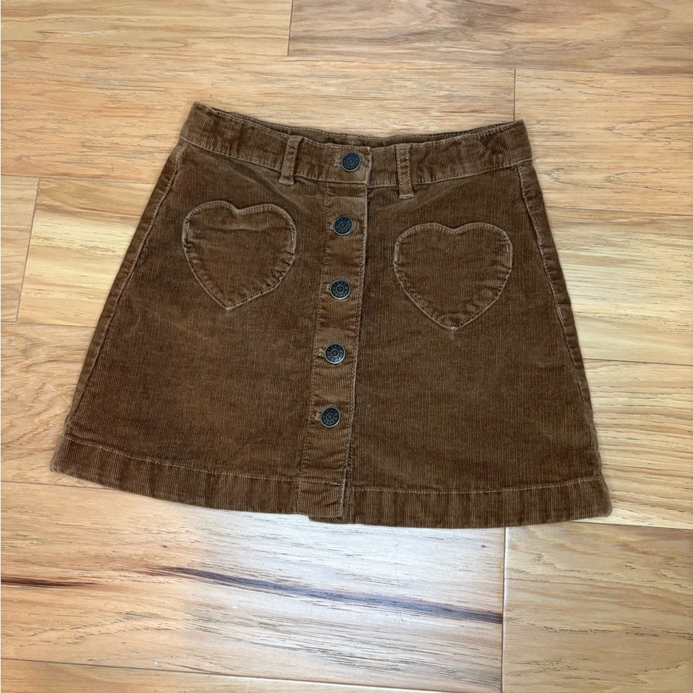 J. Crew Crewcuts Girls Brown Corduroy A-Line Skirt with Heart Pockets